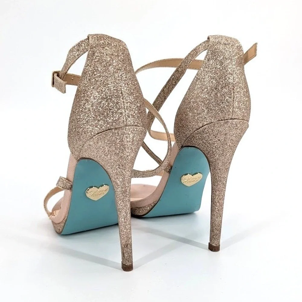 Blue by‎ Betsey Johnson ANDI Champagne Gold Glitter Platform Heels Size 6.5M